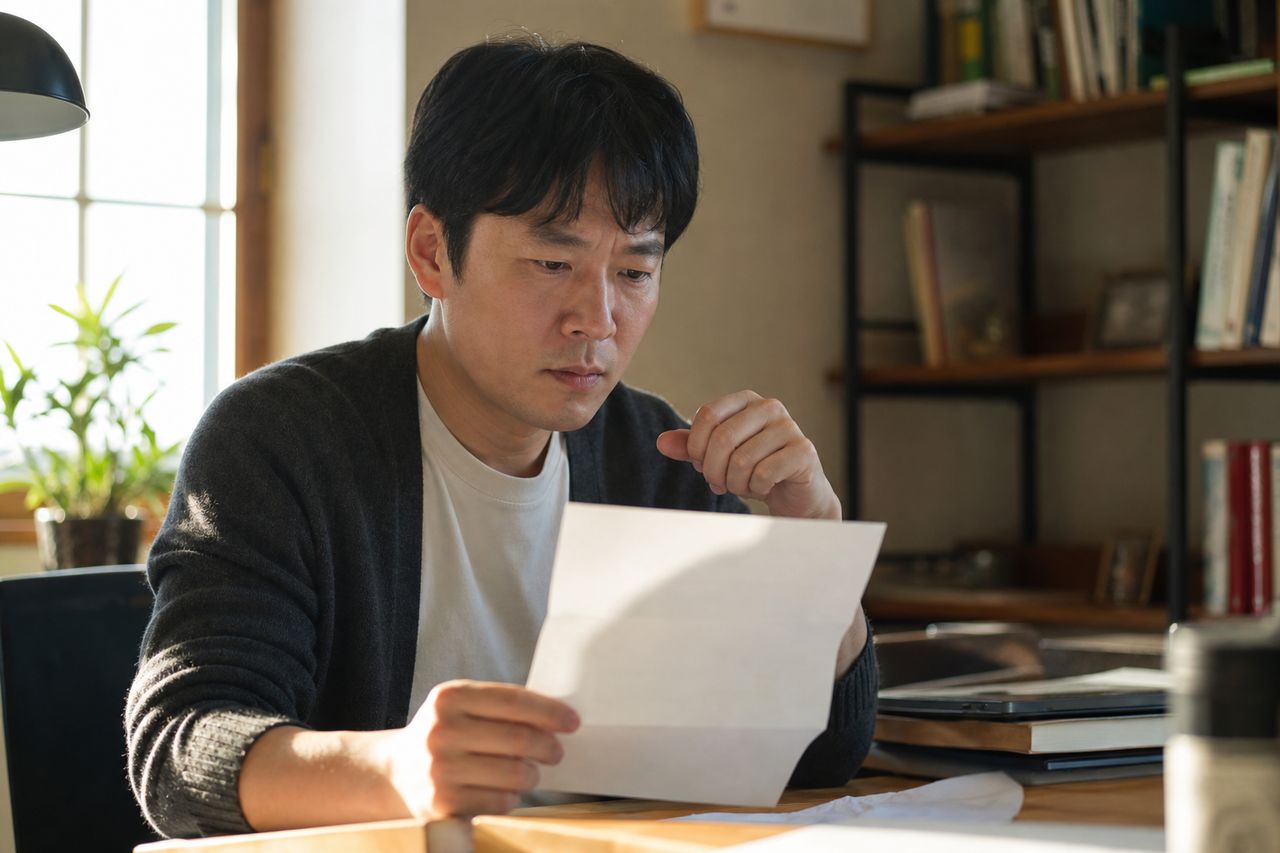 참고인 조사 연락을 받았다면 피의자 조사와 무엇을 구분해 확인할까 관련 상황을 보여주는 이미지 — 서류를 검토하는 모습